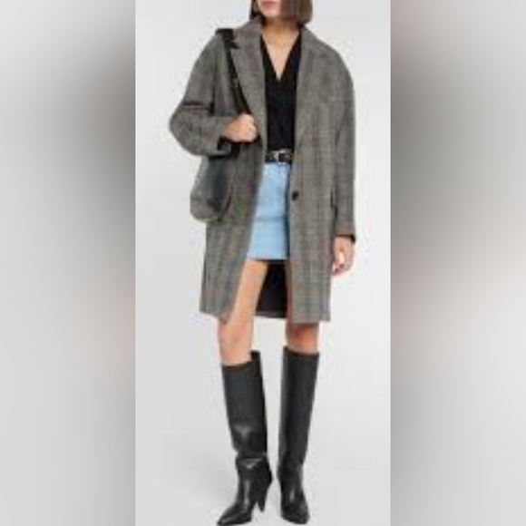 Marant Etoite Limizo herringbone Oversized Wool Plaid Gray Size 34 NEW NWOT - Picture 1 of 7